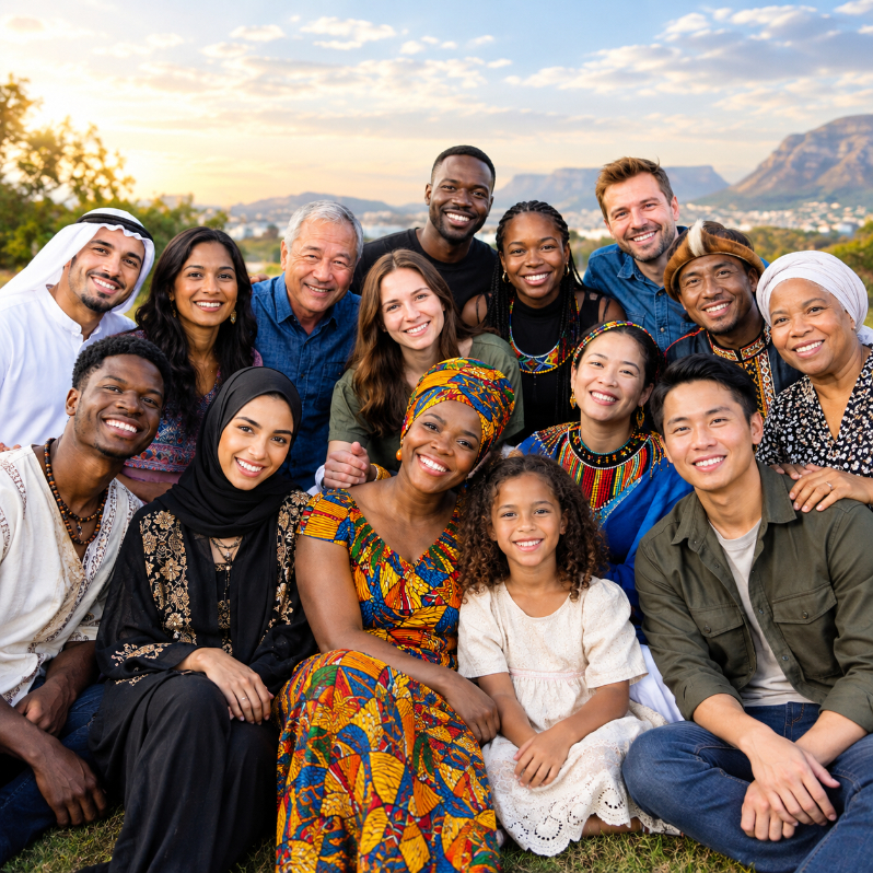 Multicultural Community Portrait at Golden Hour